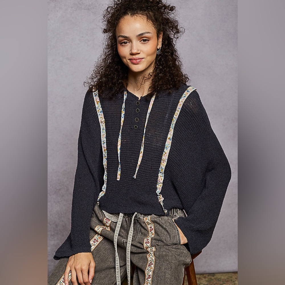 POL “ Nightspell “ Henley Hoodie | Charcoal